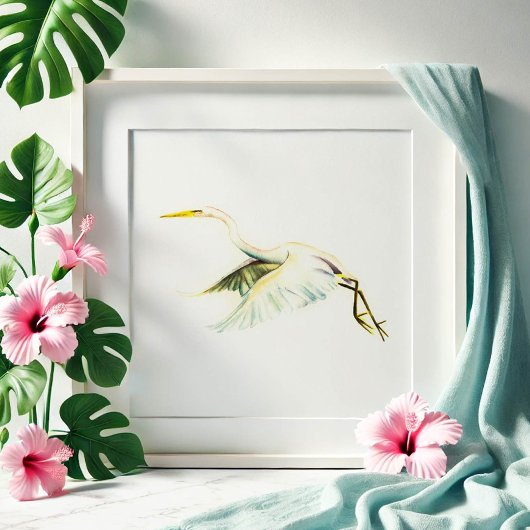 Grote Witte Heron Tropische Kunst Poster