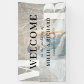 Grote Witte Initialen Foto Modern Bruiloft Welkom Spandoek (Verticaal)