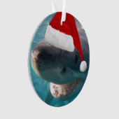 Grote Witte Kersthaaien met Santa Hat 2-in-1 Ornament (voorkant)