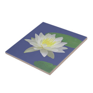 "GROTE WITTE LOTUS BLOSSOM": KERAMISCHE TIL/TRIVET TEGELTJE