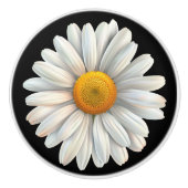 Grote witte madeliefje op zwart keramische knop (Voorkant)