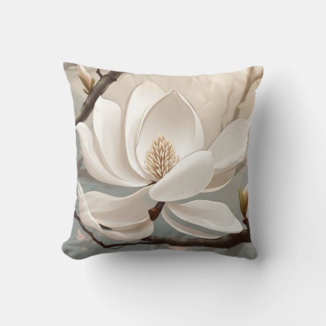 Grote witte Magnolia bloem Kussen (Voorkant)