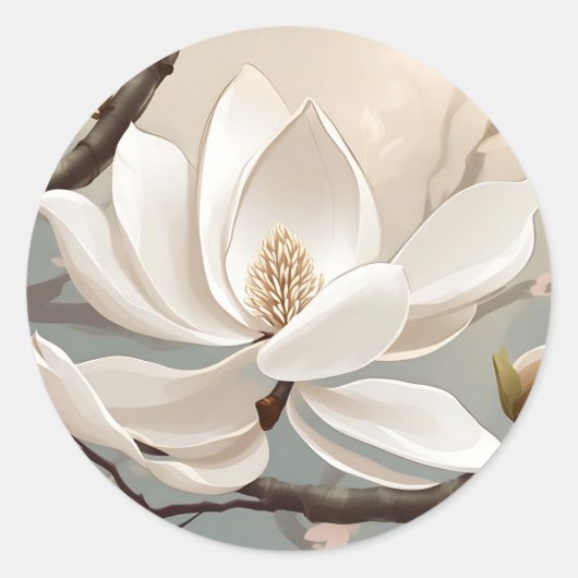 Grote witte Magnolia bloem Ronde Sticker (Voorkant)
