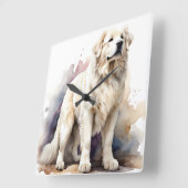 GROTE WITTE PLUIZIGE GROTE PYRENEEËN HOND VIERKANTE KLOK (Hoek)