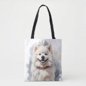 GROTE WITTE PLUIZIGE SAMOYED HOND TOTE BAG (Voorkant)
