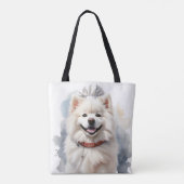 GROTE WITTE PLUIZIGE SAMOYED HOND TOTE BAG (Achterkant)
