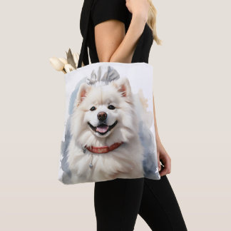 GROTE WITTE PLUIZIGE SAMOYED HOND TOTE BAG