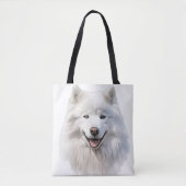 GROTE WITTE PLUIZIGE SAMOYED HOND TOTE BAG (Voorkant)
