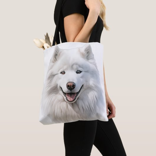 GROTE WITTE PLUIZIGE SAMOYED HOND TOTE BAG (Dichtbij)