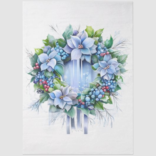 Grote Witte Poinsettias Bloemenkrans Decoupage Tissuepapier (Voorkant)