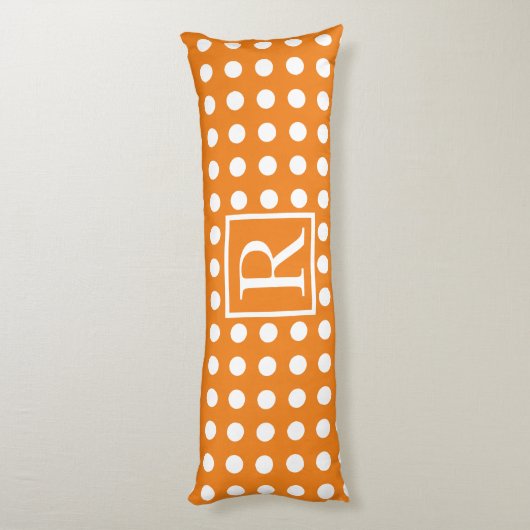 Grote Witte Polka Dots Oranje Monogram Initialen S Lichaamskussen (Achterkant (Verticaal))