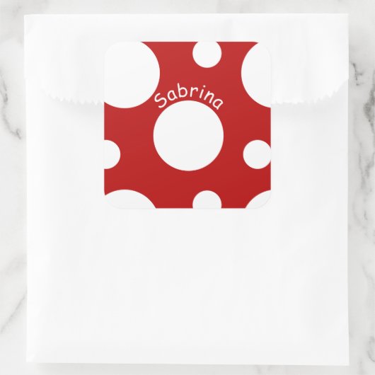 Grote witte pooldots vierkante sticker (Tas)