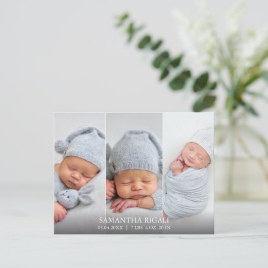 Grote Witte Reiger 3 Foto Geboorteaankondigingen Briefkaart (Staand voorkant)