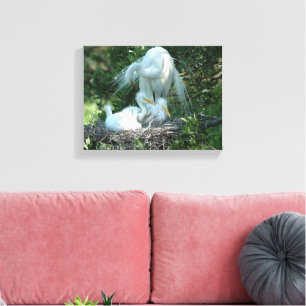 Grote witte reiger nestelt canvas afdruk