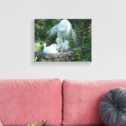 Grote witte reiger nestelt canvas afdruk (Insitu (Woonkamer))