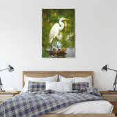 Grote witte reiger op een log Natuur fotografie Canvas Afdruk (Insitu (Slaapkamer))