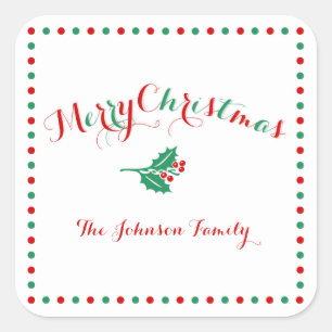 Grote Witte Rode Groene Vierkante Kerststickers Sticker