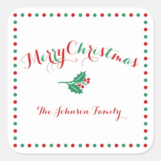 Grote Witte Rode Groene Vierkante Kerststickers Sticker (Voorkant)