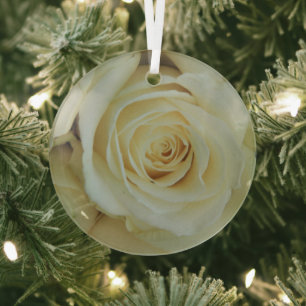 Grote witte roos glas ornament