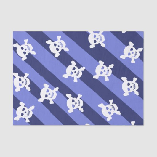 Grote witte schedel en Crossbones op blauwe strepe Tissuepapier (Voorkant)