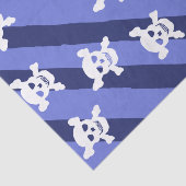 Grote witte schedel en Crossbones op blauwe strepe Tissuepapier (Detail)