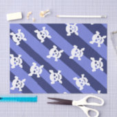 Grote witte schedel en Crossbones op blauwe strepe Tissuepapier (Craft)