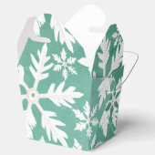 Grote witte sneeuwvlokken vallen groene achtergron bedankdoosjes (Geopend)