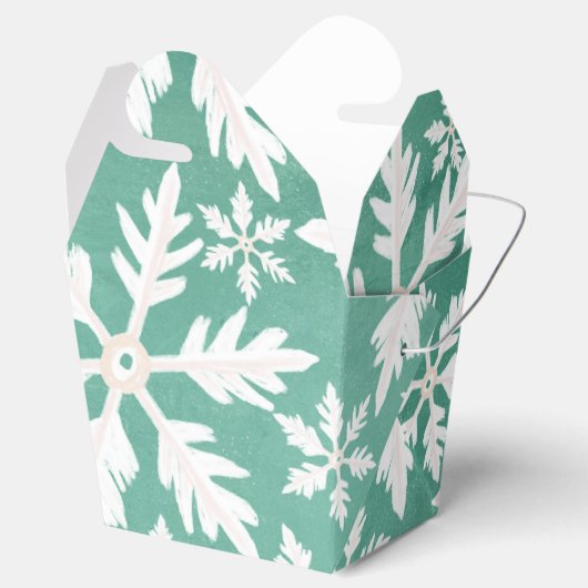 Grote witte sneeuwvlokken vallen groene achtergron bedankdoosjes (Geopend)
