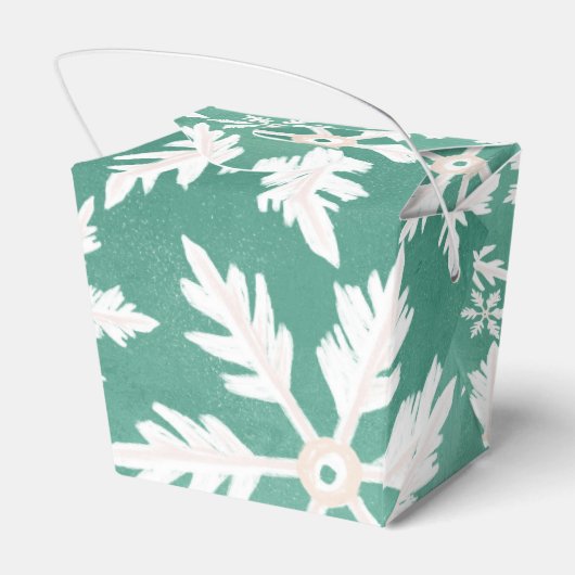 Grote witte sneeuwvlokken vallen groene achtergron bedankdoosjes (Achterkant)