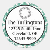 Grote Witte Sneeuwvlokken Vallend Groen Retouradre Ronde Sticker (Voorkant)