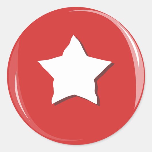 Grote Witte Ster Rode Ongelakte Ronde Sticker (Voorkant)