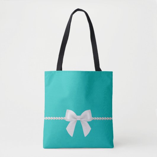 Grote Witte Strik en Parels Tote Tas | Tiffany-loo (Voorkant)