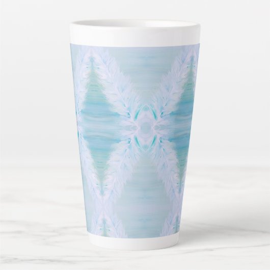 Grote witte veer latte mok (Voorkant)