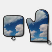 Grote witte wolken ovenwant & pannenlap set (Voorkant)