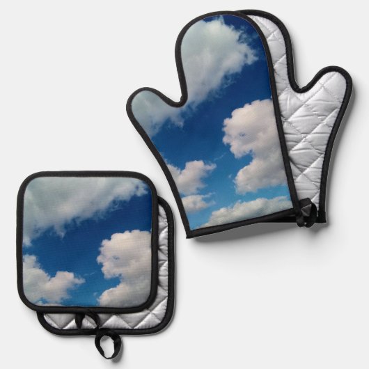 Grote witte wolken ovenwant & pannenlap set (Voorkant / Achterkant)