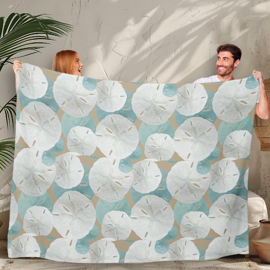 Grote Witte Zanddollars Patroon Beige Fleece Deken