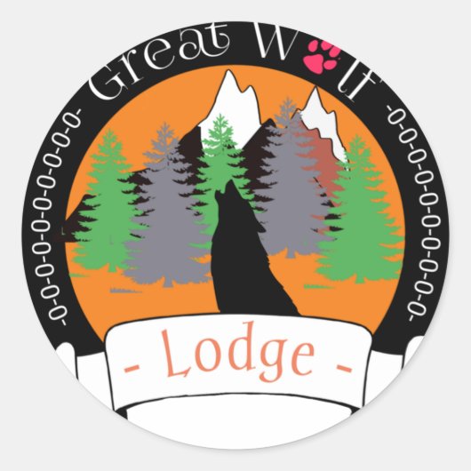 GROTE WOLF-LODGE RONDE STICKER (Voorkant)