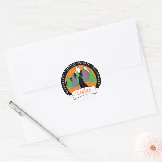 GROTE WOLF-LODGE RONDE STICKER (Envelop)