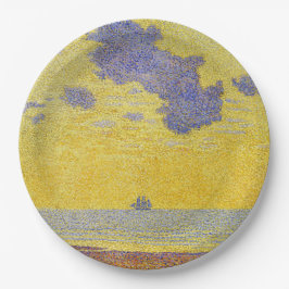 Grote wolken (gele hemel) (elegant landschap) papieren bordje