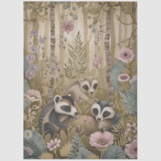 Grote Woodland Forest Critters Bloemen Decoupage Tissuepapier (Voorkant)