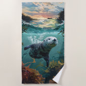 Grote & Zachte Schattigee Kleurrijke Zeeen Otter S Strandlaken (Voorkant)
