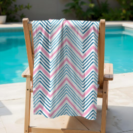 Grote Zag Chevron in Roze en Aqua Strandlaken