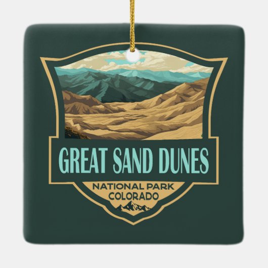 Grote Zandduinen Nationaal Park Illustratie Retro Keramisch Ornament (Achterkant)