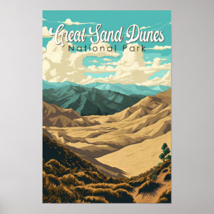 Grote Zandduinen Nationaal Park Illustratie Retro Poster