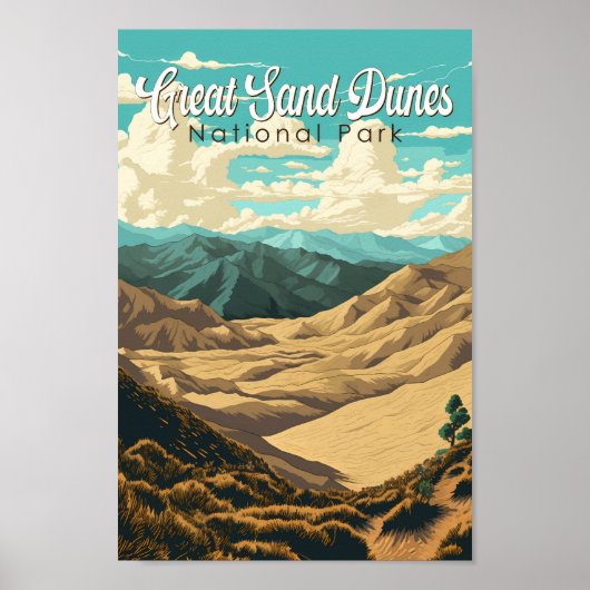 Grote Zandduinen Nationaal Park Illustratie Retro Poster (Voorkant)