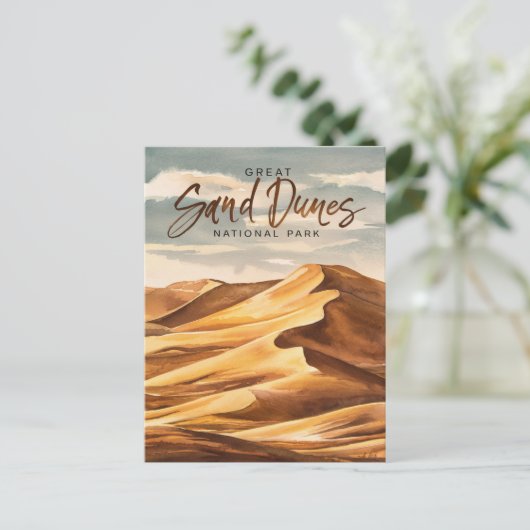 Grote Zandduinen Nationaal Park Waterverf Kunst Feestdagenkaart (Staand voorkant)
