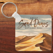 Grote Zandduinen Nationaal Park Waterverf Kunst Sleutelhanger (Voorkant)