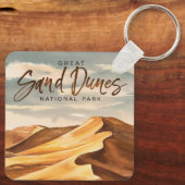 Grote Zandduinen Nationaal Park Waterverf Kunst Sleutelhanger (Achterkant)