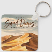 Grote Zandduinen Nationaal Park Waterverf Kunst Sleutelhanger (Achterkant)
