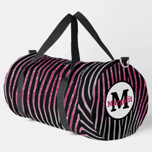 Grote zebraprint roze glitters monogram plunjezak (Linkerhoek)